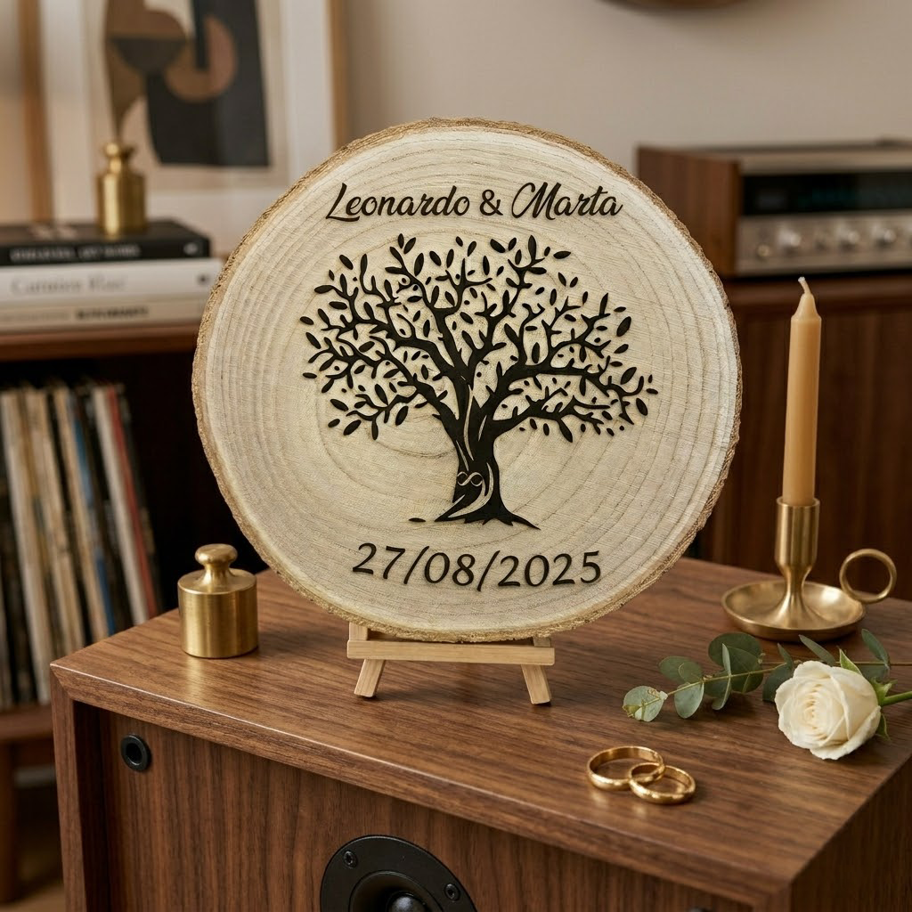 Il Disco dei Ricordi™ – segnaposto/segnatavolo sposi in legno naturale Personalizzato