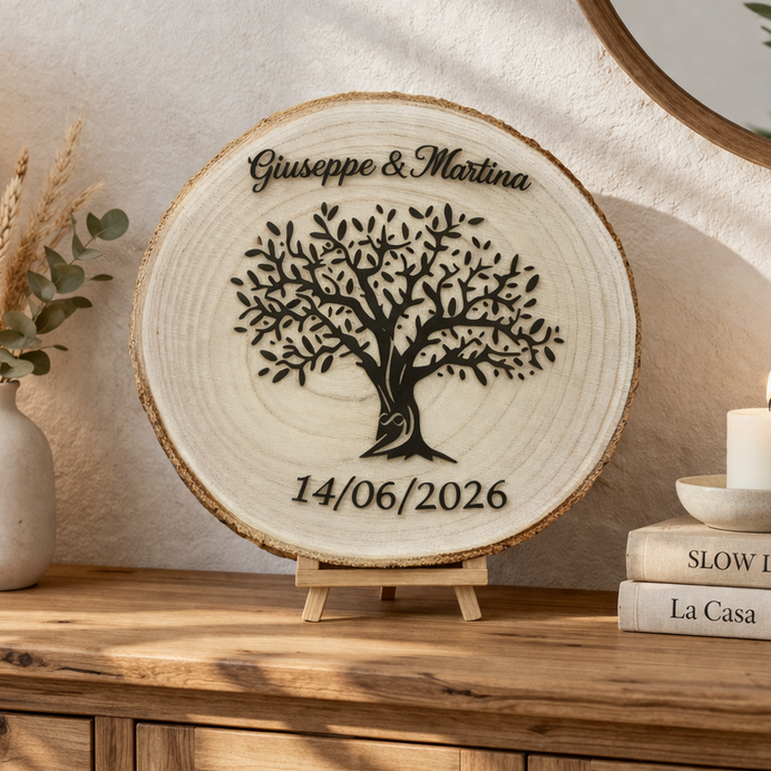 Il Disco dei Ricordi™ – segnaposto/segnatavolo sposi in legno naturale Personalizzato