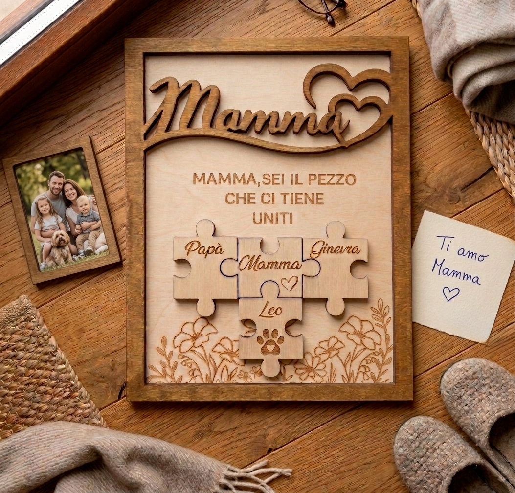 Quadro in Legno Puzzle Famiglia – Il Regalo Perfetto per la Mamma