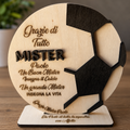 Targa Artigianale in Legno a Forma di Pallone di Calcio con Dedica
