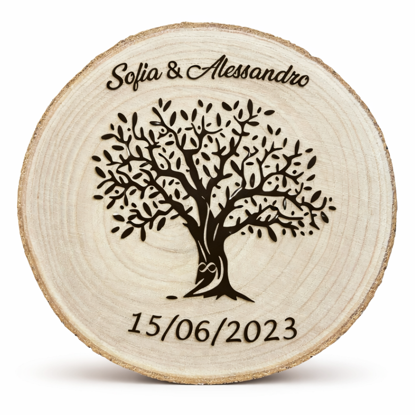 Il Disco dei Ricordi™ – segnaposto/segnatavolo sposi in legno naturale Personalizzato
