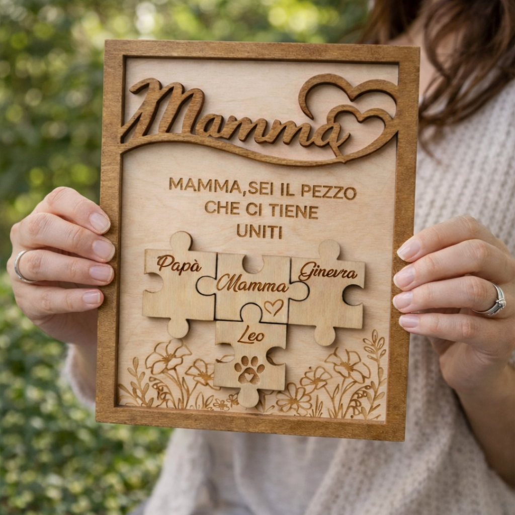 Quadro in Legno Puzzle Famiglia – Il Regalo Perfetto per la Mamma