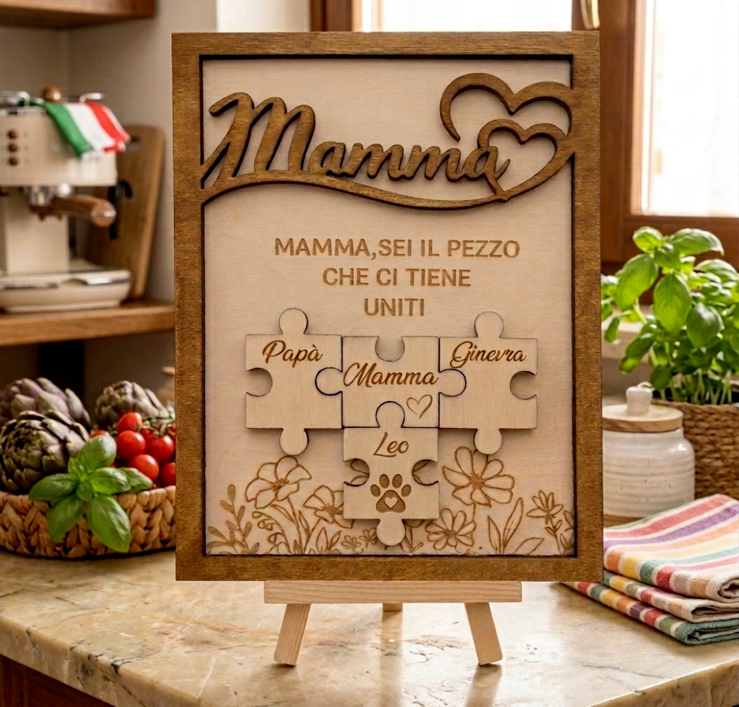 Quadro in Legno Puzzle Famiglia – Il Regalo Perfetto per la Mamma
